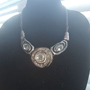 Bold statement collar necklac. Silvertone With Large Faux Bling.
